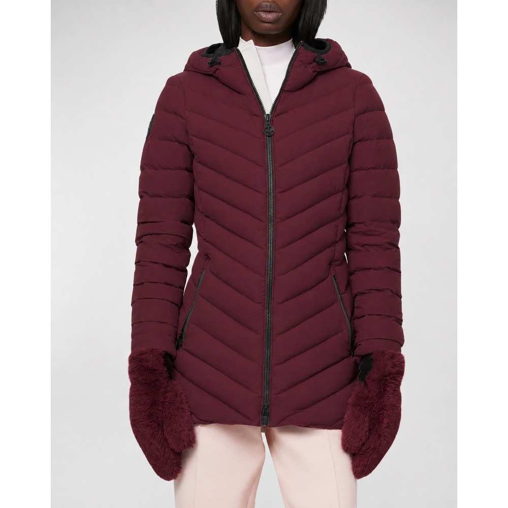 Moose Knuckles Rockcliff Hooded Down Puffer Jacket Inset Cuffs Burgundy XS